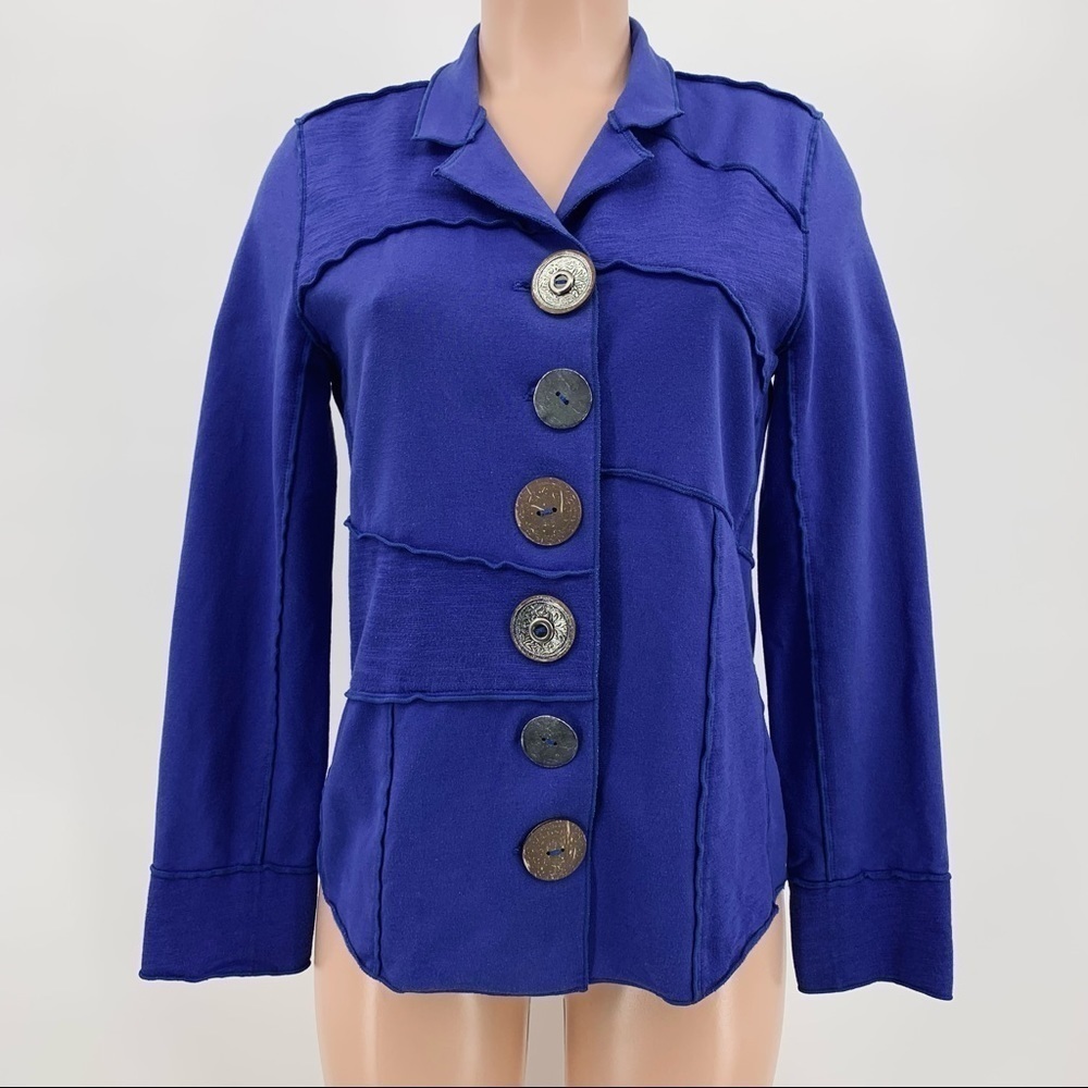 Neon Buddha Blue Buttoned Knit Jacket Size Small